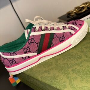 Pink and Blue Gucci GG Tennis 1977 GG Canvas Sneaker